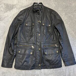 Tommy Hilfiger Waxed Utility Jacket Women's Blk Large With Gold Snaps & Zipper